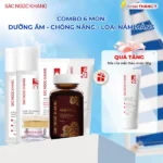 Combo Mờ Nám, Đẹp Da Sắc Ngọc Khang: Sữa Rửa Mặt 50g, Nước Tẩy Trang Thảo Dược 145ml, Nước Hoa Hồng Thảo Dược 145ml, Kem Dưỡng Da Ban Đêm 10g, Kem Chống Nắng "Sa Mạc", Viên Uống Sắc Ngọc Khang ++ 60v (Phiên bản cao cấp)