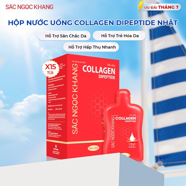 Nước Uống Collagen Dipeptide Mờ Nếp Nhăn - Dưỡng Ẩm Mịn Da Sắc Ngọc Khang (Hộp 30 túi x 20 ml)