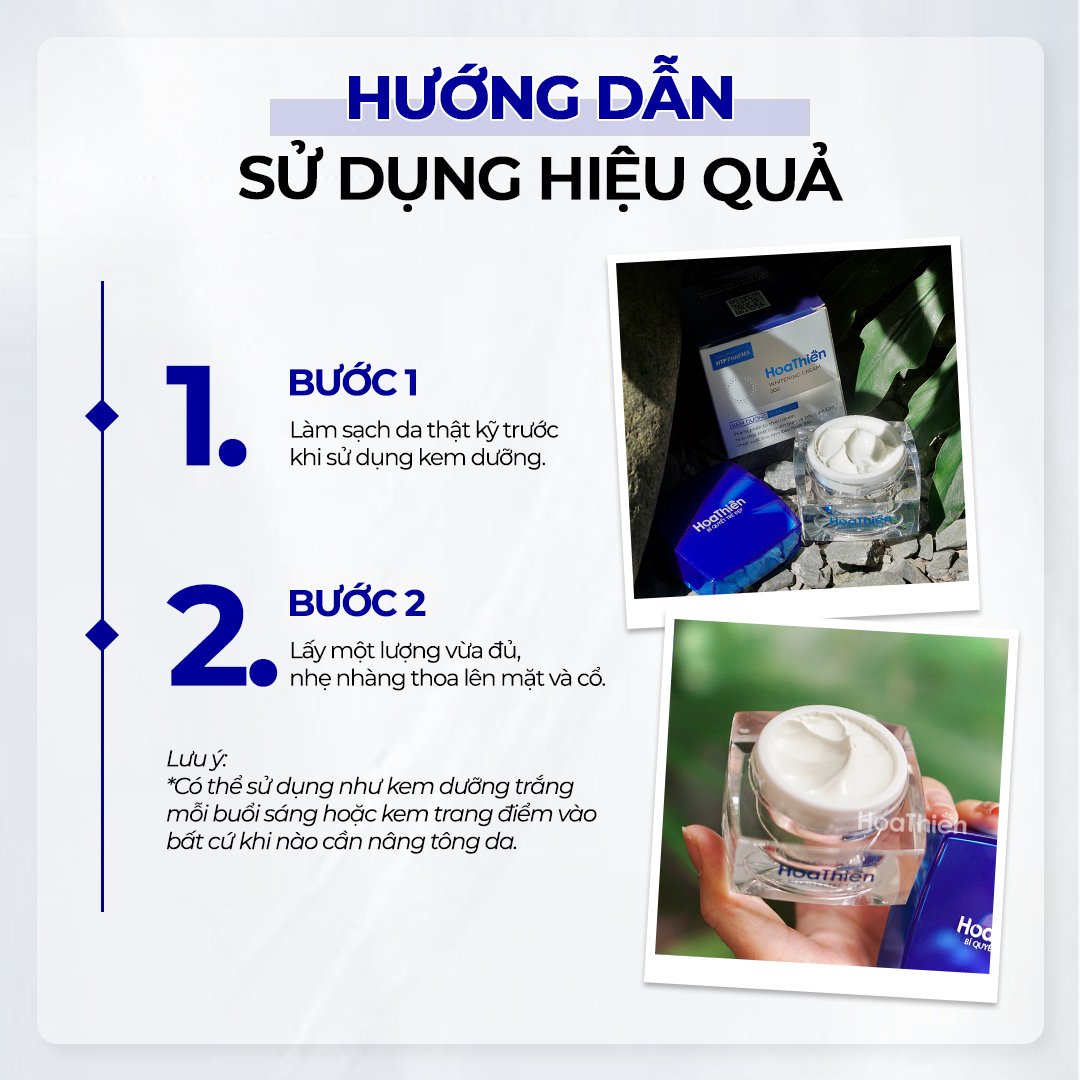 Hướng dẫn sử dụng Kem Dưỡng Trắng Da Hoa Thiên