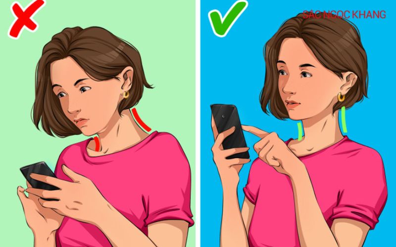 Cúi đầu thường xuyên khi sử dụng điện thoại tạo áp lực lên vùng cổ